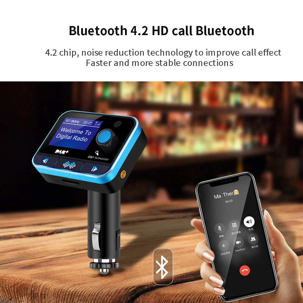Car Bluetooth Wireless Practical Auto Music Modulator DAB Digital Radio Adapter FM Transmitter Stereo MP3 Player LCD Screen