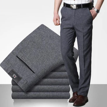 Spring Autumn New Men's Business Casual Pants Fashion Solid Gentle Thicken Trousers Male Brand Suit Pant Black Blue Gray Pant 1