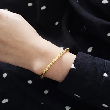 

Peri'sbox Snake Bone Twisted Gold Bangles Titanium Steel Thin Bangles for Women Minimalist Open Bangles Adjustable 2019 Trendy