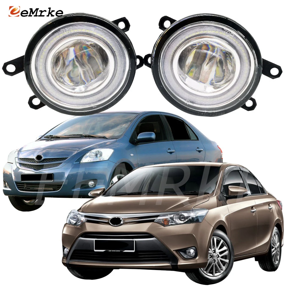 for Toyota Yaris Sedan Vios Belta 2007 2016 LED Cut Line Lens Fog Lights Lamp Angel Eye DRL