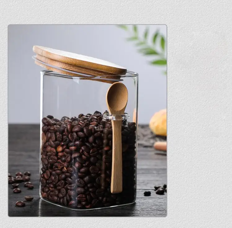 Glass Jar With Bamboo Lid And Spoon Airtight Food Storage Canister Spice Jars 22 Glass Jar With Bamboo Lid And Spoon Airtight Food Storage Canister Spice Jars