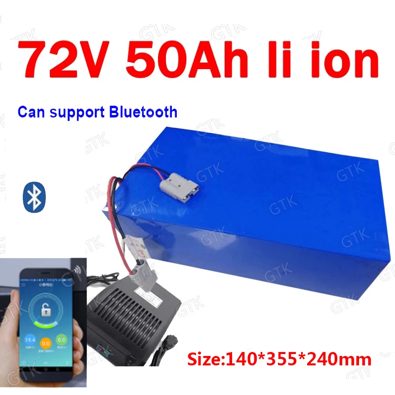 

GTK 72v 50Ah lithium ion with Bluetooth APP BMS for 5000W 10KW bicycle scooter bike Motorcycle Forklift Crane truck +10A charger