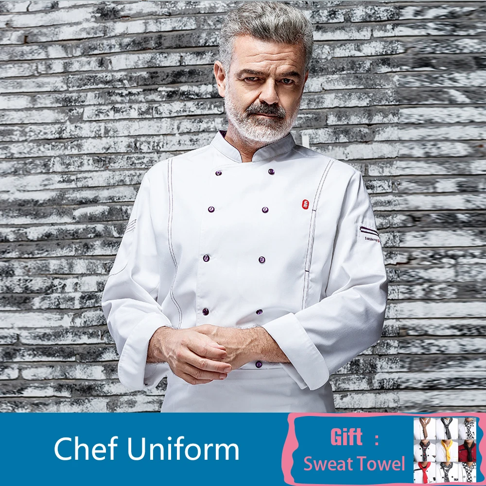 

Professional Chef Jacket Long Sleeve Chef Uniform Coat Cafe Restaurant Bakery Pastry Barber Shop Waiter Cook Work Clothes