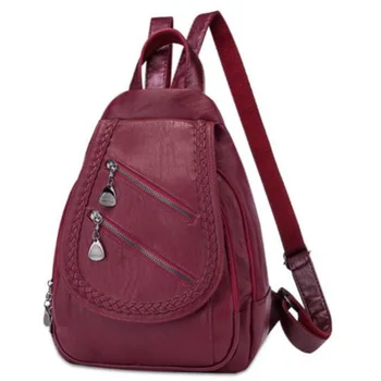 

Fashion Backpack Women'S Solid Color Travel Backpack Korean Pu Soft Leather Fashion Casual Backpack
