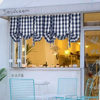 

Linen Cotton Plaid Roman Curtains Kitchen Curtain Small Curtain Home Decoration