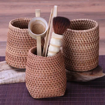 

New Hot Handmade Rattan Weaving Tea Ceremony Accessories Storage Box Stationery Pen Holder SMD66