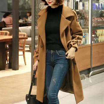 

Spring And Autumn Women Fashion Brand Korea Style Waist Belt Loose solid Color Trench Female Casual Elegant Soft Long Coat @9