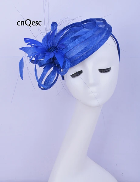 ROYAL BLUE Черные женские маленький торжественное платье шляпа синамей перо для головного убора свдебные аксессуары для волос для душа для матери невесты - Цвет: ROYAL BLUE