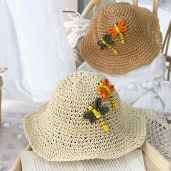 

2020 baby summer hats Newborn Kids Baby Girl Sun Hat Princess Cute Straw Hat Dragonfly Beach Hats Children Accessories 2-4Y