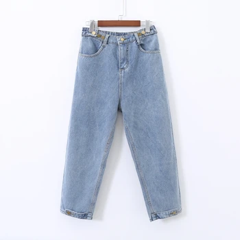 

2019 New Winter Warm Jeans Woman Blue Black High Waist Casual Velvet Wide Leg Buttons Denim Jeans Trousers Pants Plus Size 5XL