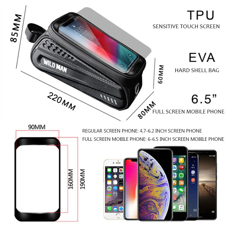 Cheap WILD MAN Hard Shell Bicycle Bag 6.2" Reflective Rainproof Touch Screen Phone Case Bag Bike Top Tube Bag Cycling Accessories 4