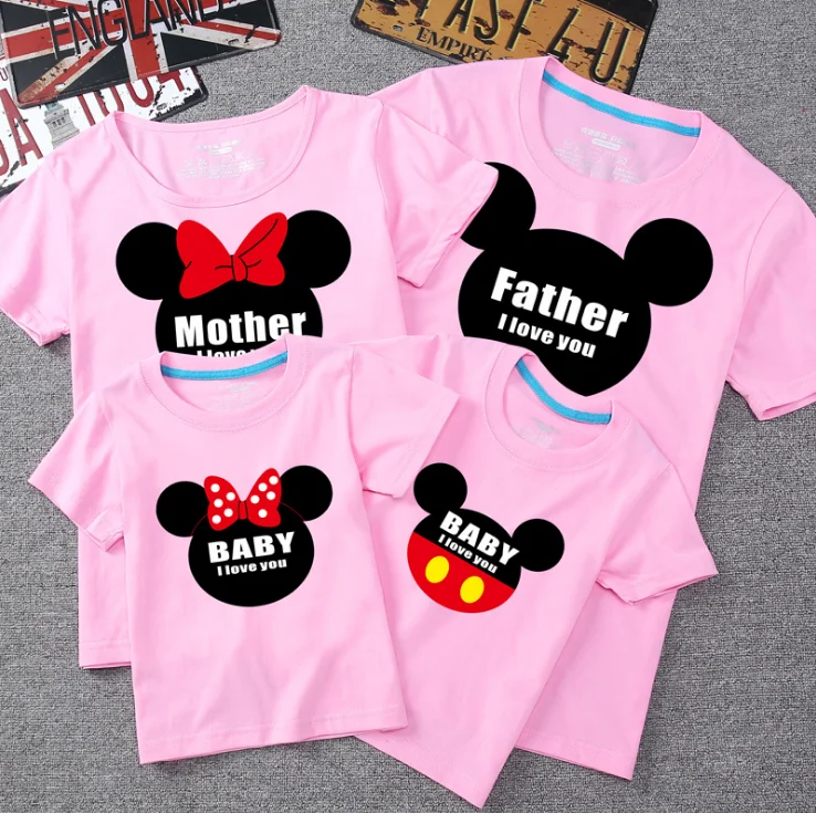 Dad and Me T-shirt Summer Mother and Daughter Clothes Boys Girls Mickey Minnie Cotton Top Family Matching Clothes