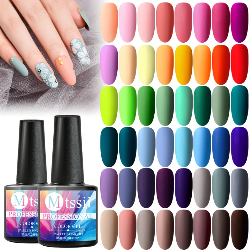 

Mtssii 2PCS 60 Colors Matte UV Gel Nail Polish Set Pure Nail Color Need Matte Top Coat Soak Off Nail Art Gel Varnish Lacquer