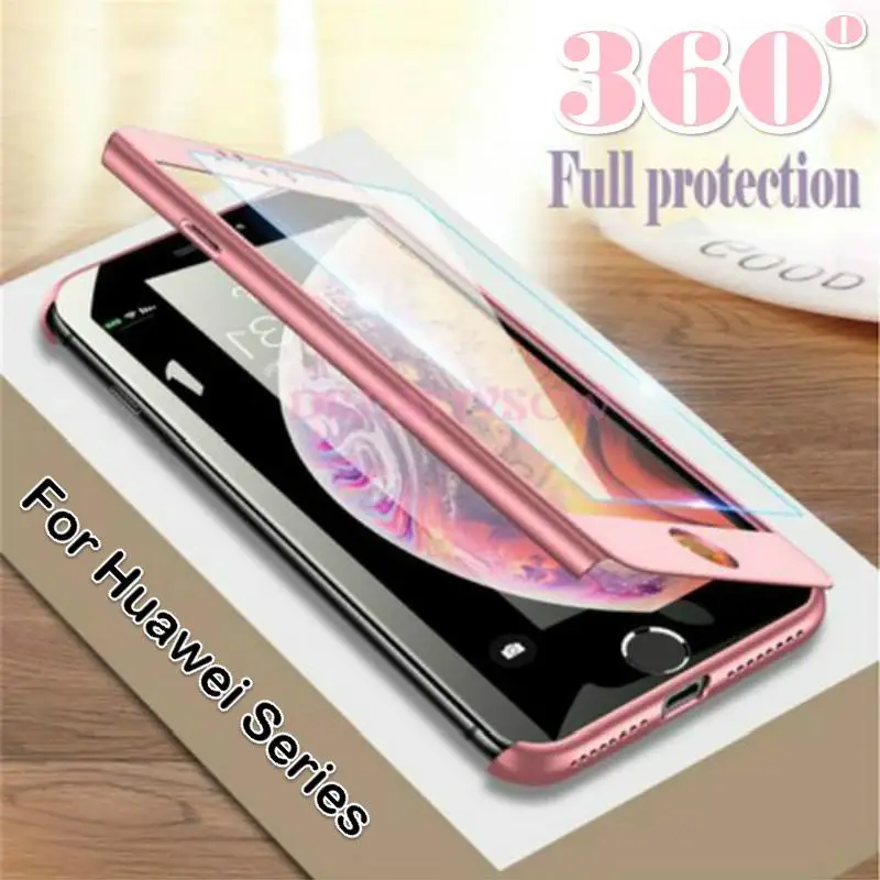 Luxury 360 Full Cover Phone Case For Huawei Y6P 2020 P20 P30 Pro P40 Lite P8 P9 Honor 20 8 9 10 lite 7A 7C With Glass | Мобильные