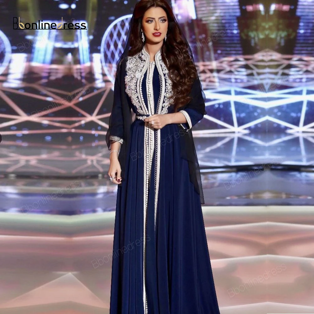 

Bbonlinedress Moroccan Kaftan Evening Dresses Full Sleeves Muslim Style Long Evening Dress A-LineArabic Formal Party Gown