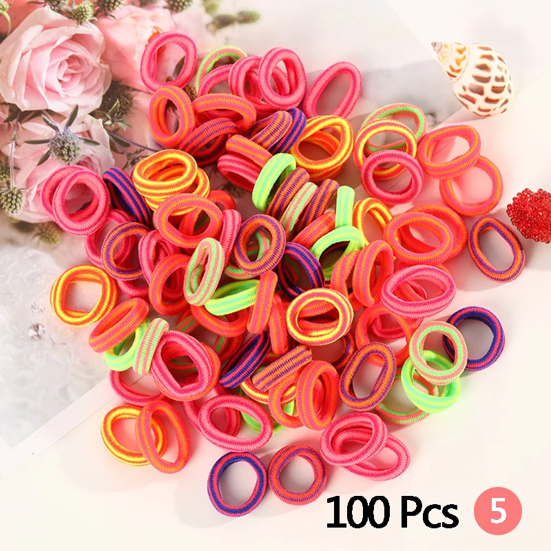 100 шт./упак. Для женщин волос веревки в разноцветную полоску с эластичной резинкой на крыльчатки нобольшого резинового волос Веревка Головные уборы для девочек базовый детский модные аксессуары для волос - Окраска металла: 100Pcs 5