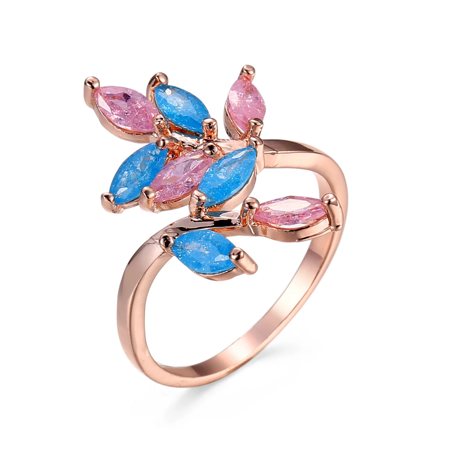 

AAA Cubic Zirconia Bohemian Colorful Leaves Rose Gold Adjustable Female Ring Love Ring 2020 Fashion Statement Wedding Ring