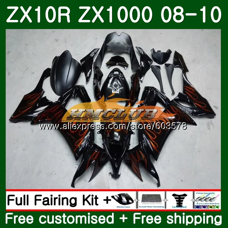 Корпус для KAWASAKI ZX1000C ZX-10R ZX10R 08 09 10 118CL образования легкой пены. 3 Оранжевый Пламя ZX 10R 1000CC ZX1000 ZX 10 R 2008 2009 2010 обтекатели