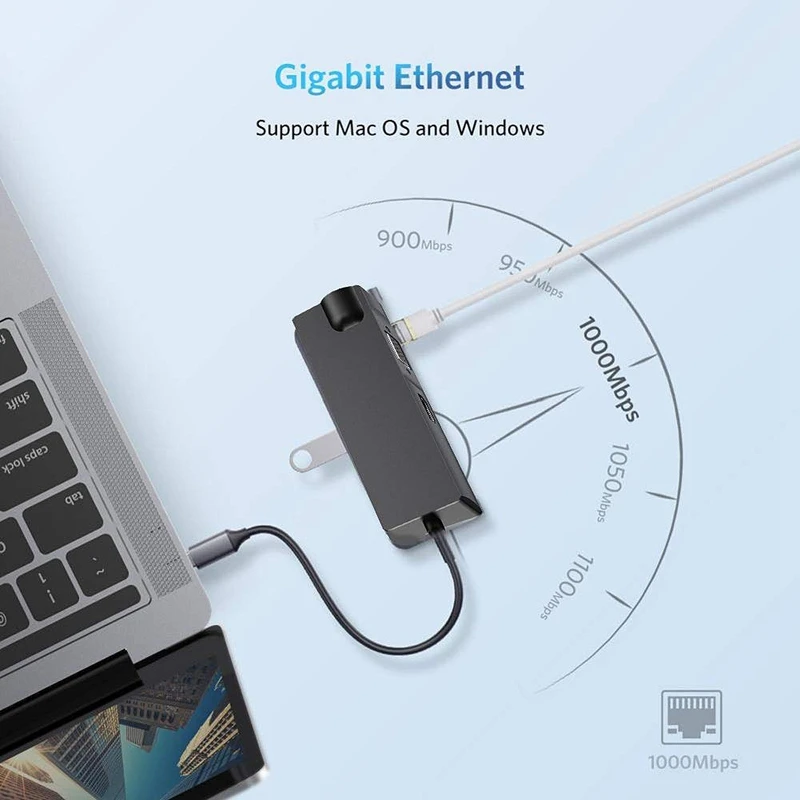 USB C концентратора, 8 в 1 взаимный обмен данными между компьютером и периферийными устройствами C адаптер с 4K кабель-Переходник USB C на HDMI, VGA, зарядка PD Порты и разъёмы, с 2 портами(стандарт 3,0, светодиодный дисплей, SD/TF Card Reader и гигабитным портом Ethernet, поддерживается установка программного обеспечения для