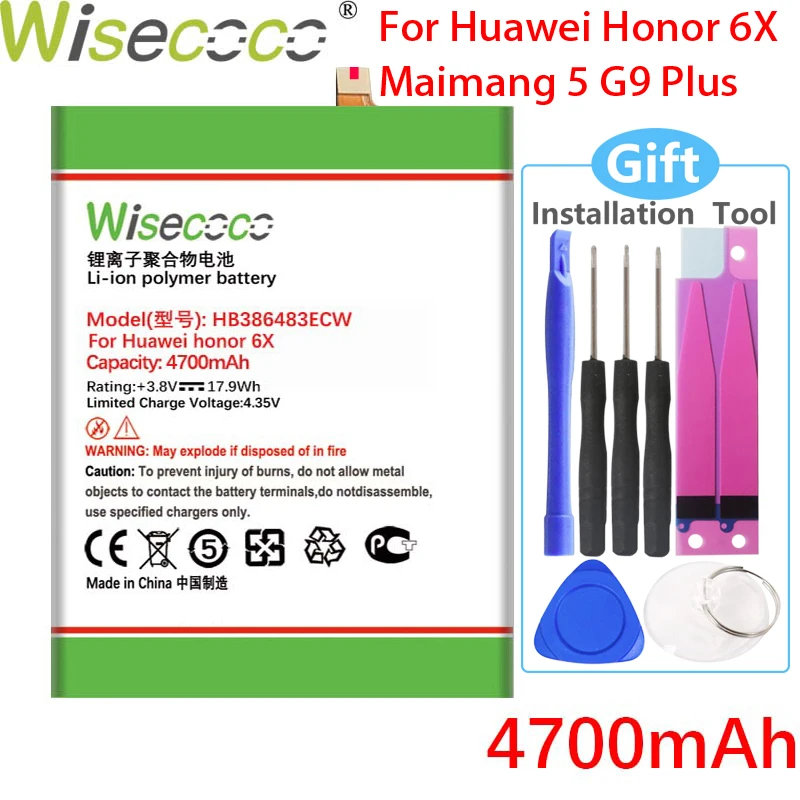 Wisecoco 4700mAh HB386483ECW+ Battery For Huawei Honor 6X Maimang 5 G9 Plus MLA-AL00 MLA-AL10 G9Plus Phone+Tracking Number | Компьютеры и