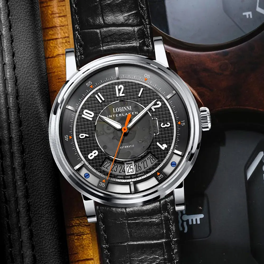 Lobinni NH35 Men's Mechanical Watch Leather Fashion Male Stopwatch Switzerland Men Automatic Watches Waterproof reloj hombre