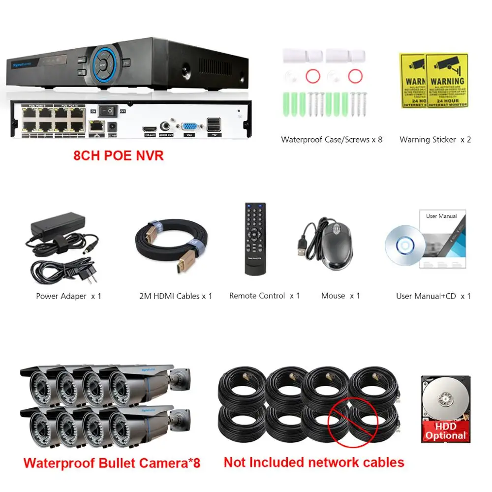 TOPROHOIME H.265 8CH 4MP POE система NVR 2MP 1080P 2,8 мм-12 мм моторизованный зум Автофокус ip-камера безопасности комплект видеонаблюдения - Цвет: 8 Camera No Cables