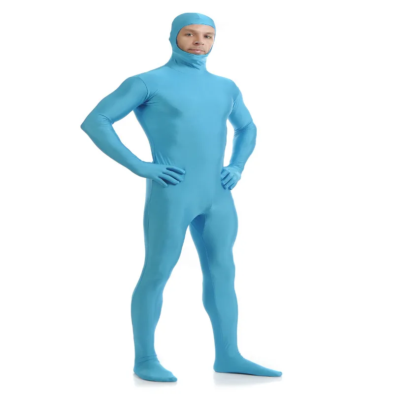 Open Face  Zentai Spandex Catsuit Skin Tight Costume Light Blue S