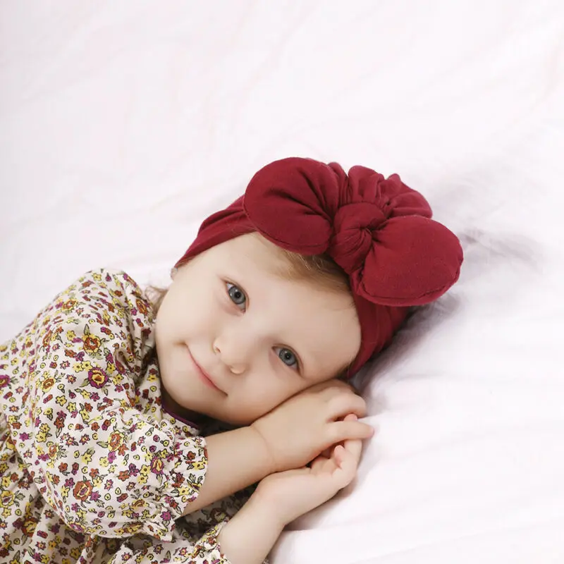 Newborn Toddler Baby Girls Turban Soft Silk Beanie Big Bow Hat Cap Wrap Headwear Headband Hats Accessories Candy Color Cute