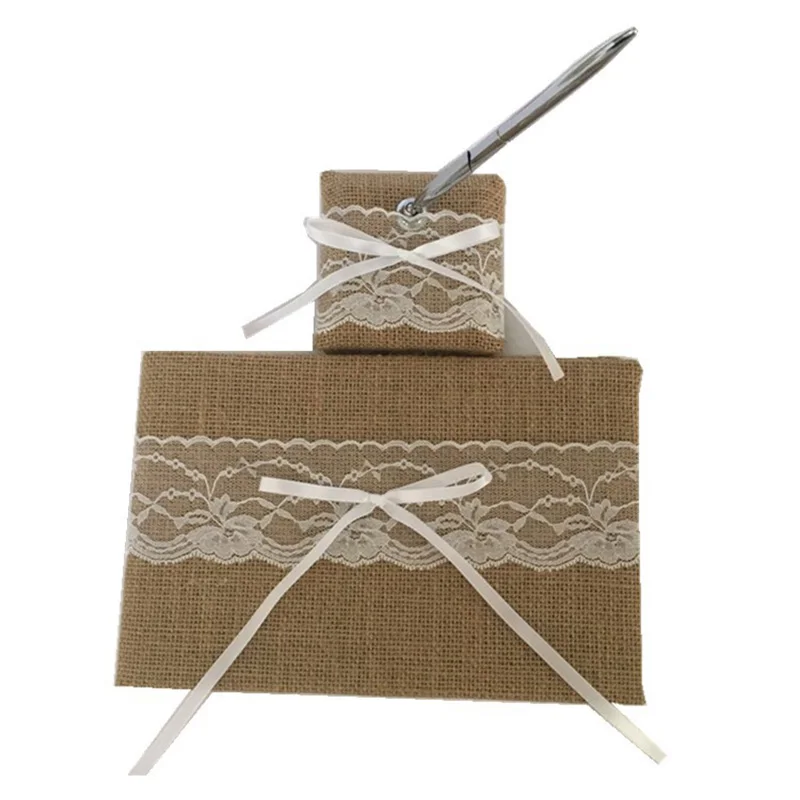 Kits Guest Book Formal Souvenirs Wedding Supplies Lace Jute Ribbon Pen Holders