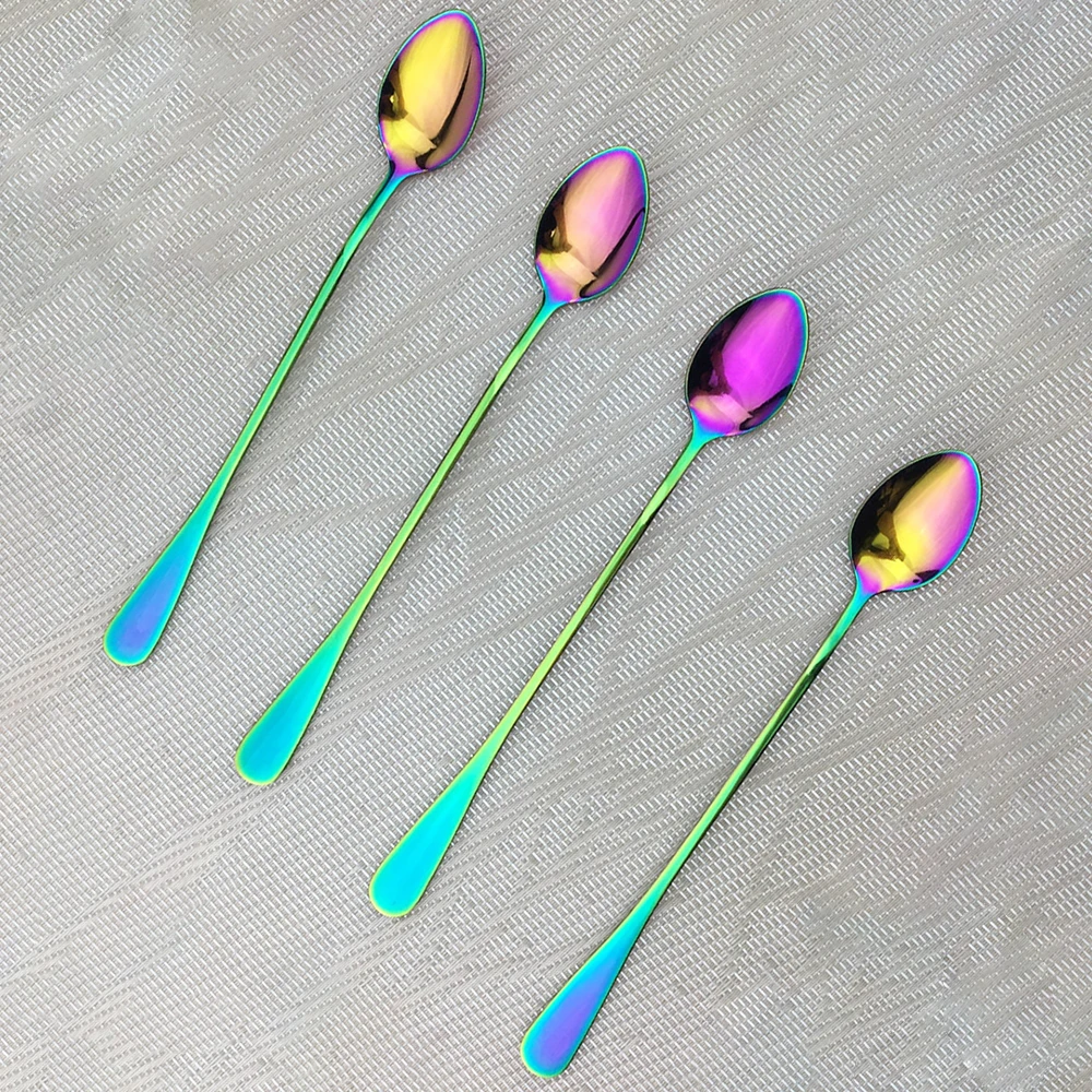 Ice Cream Long Handle Scoop Tableware Set Colorful Dinnerware Spoon Bar Spoons Juice Coffee Stirring Cutlery Set Kitchen Tools cutlery set
