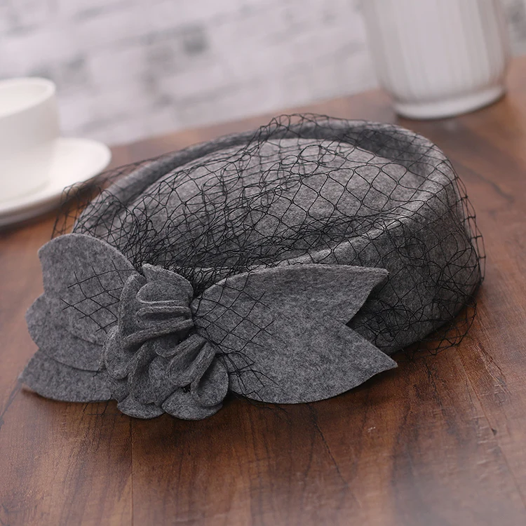 

01909-jiejia-lace winter wool flower dinner formal lady beret cap women leisure painter hat