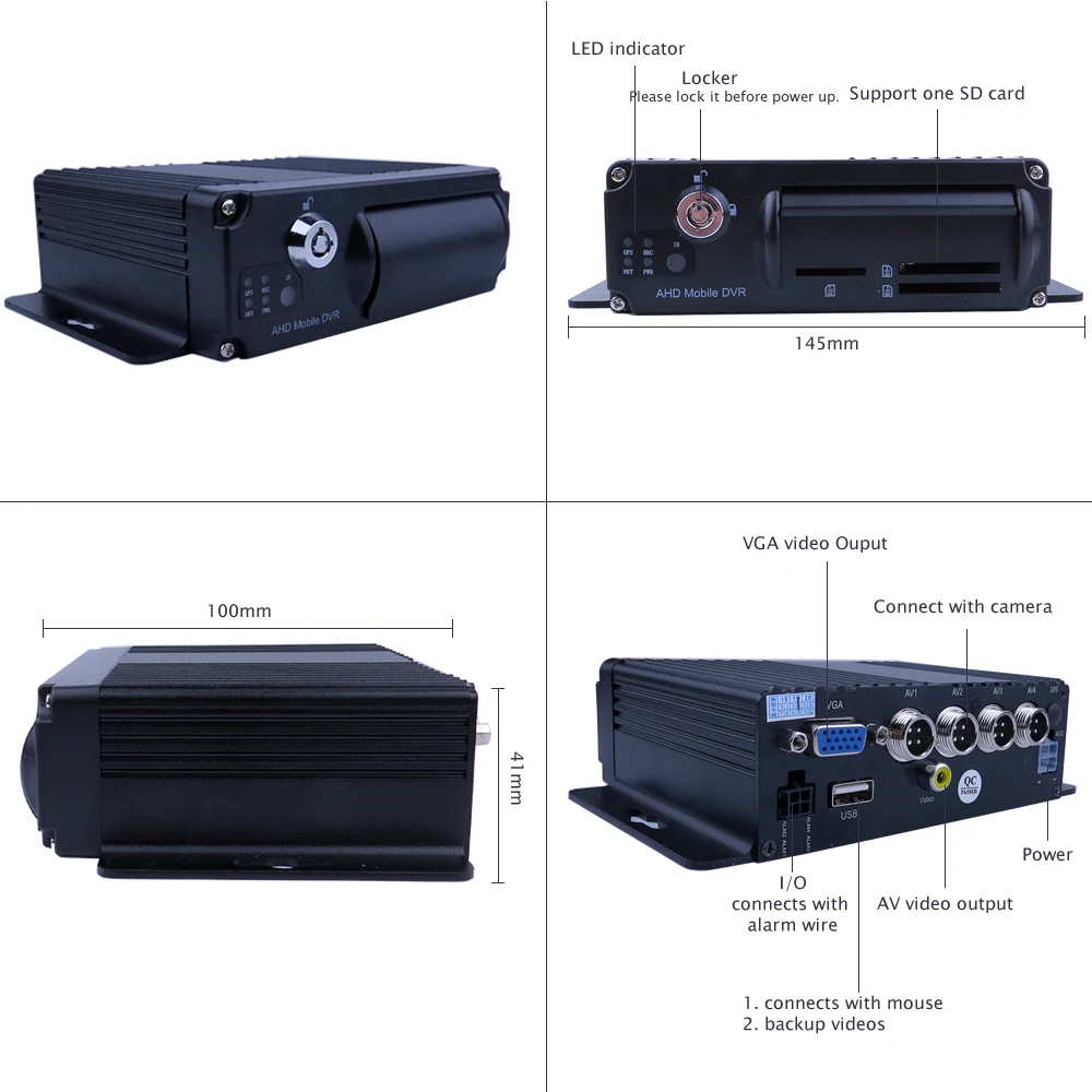 4CH 1080P Mobile Vehicle Car DVR MDVR Video Recorder System with 4 SONY IP69 Rear Side Front Camera for Truck Van Bus RV 7 VGA