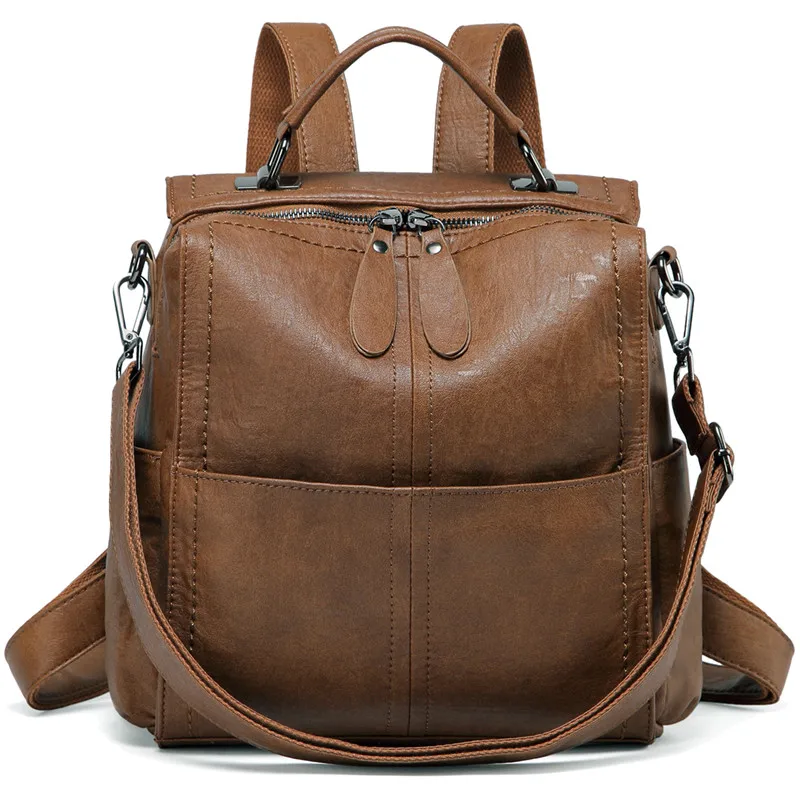 Рюкзак VASCHY, кошелек для женщин, модный Квадратный маленький рюкзак из искусственной кожи, сумка на плечо для девушек-подростков - Цвет: Brown