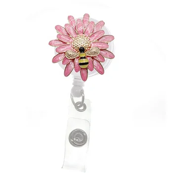 

rhinestone retractable badge holder flower nurse employee name badge id card holder