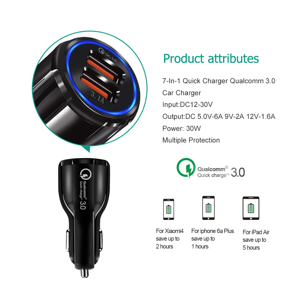 Автомобильное зарядное устройство Quick Charge 3,0 Dual USB 3.1A Быстрая зарядка для iphone XR XS Max Xiaomi huawei, зарядное устройство для мобильного телефона, автомобильный прикуриватель