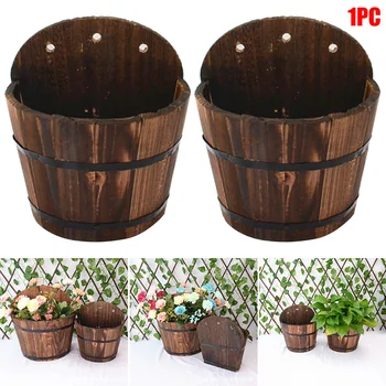 

Rustic Succulent Planter Pot Hanging Wooden Barrels Flower Pot Plant Container Box for Home Decoration Gardening RT88