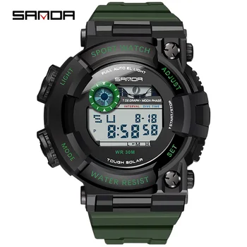 

SANDA Sports Children Digital Watches Army Green Strap Led Waterproof Reloj Boys Teenager Digital Wrist Watches Date Repeater