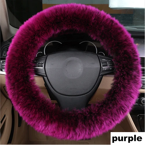 Purple Длинный зимний шерстяной меховой кожаный чехол для рулевого колеса автомобиля для 14,"-15,7" 36-40 см универсальные автомобильные аксессуары теплый ковер мягкий - Название цвета: Purple