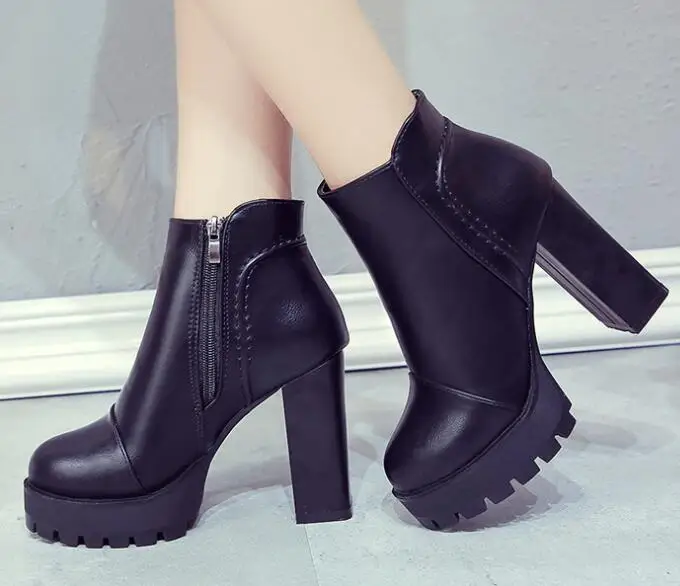 winter women shoes martin boots retro British with plush keep warm ankle botas trendy leopard chunky non-slip botines mujer - Цвет: black plush
