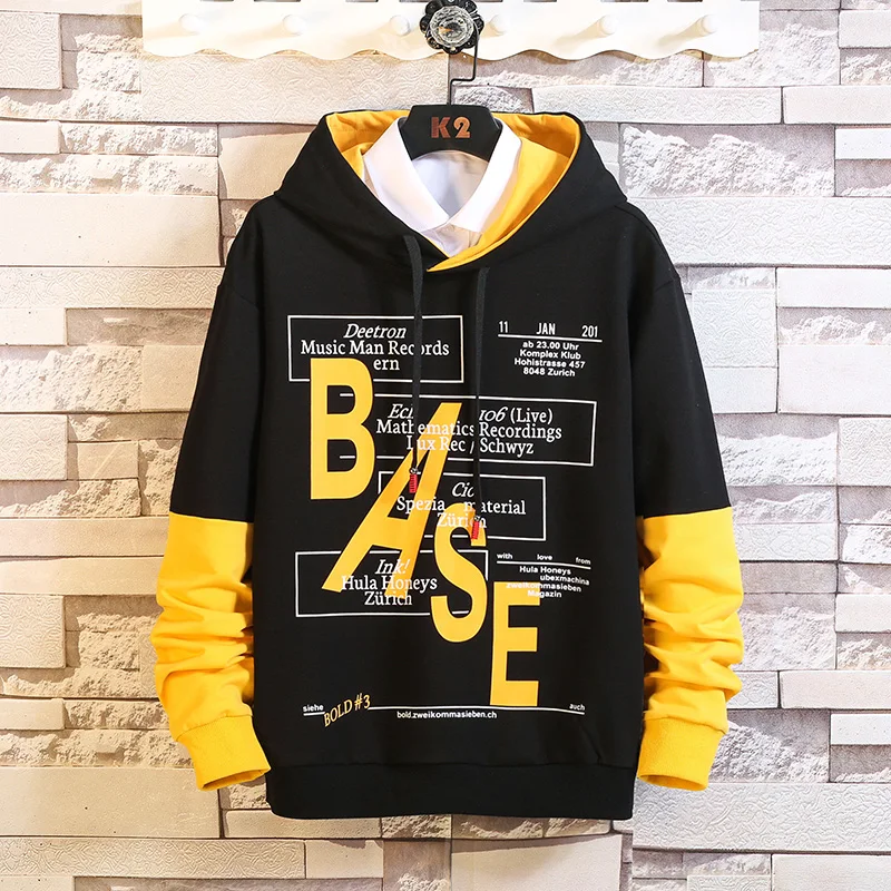 

Mens Hoodies Men 2020 Spring letter print Streetwear Patchwork Sweatshirt Male Hip Hop Yellow Hoodie Tracksuit Men