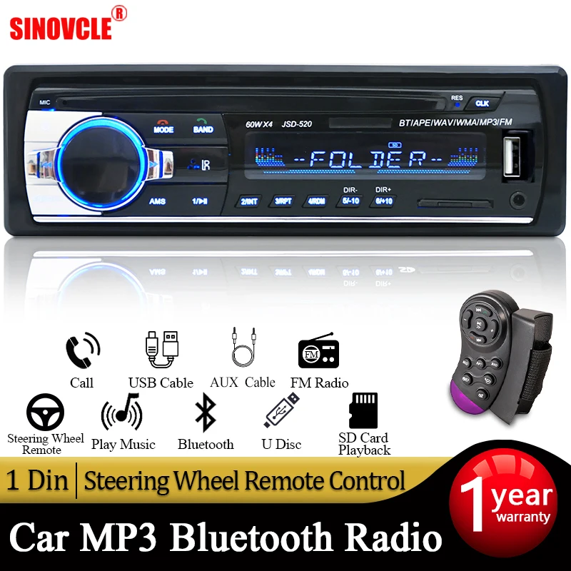 Car 4-Channel In-Dash Bluetooth Audio USB/SD/FM/WMA/MP3/WAV Radio Stereo Player 
