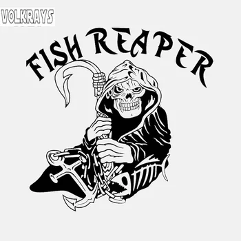 

Volkrays Personality Car Sticker Fish Reaper Fishing Skull Boat Anchor Accessories Vinyl Decal Black/Silver,14cm*14cm