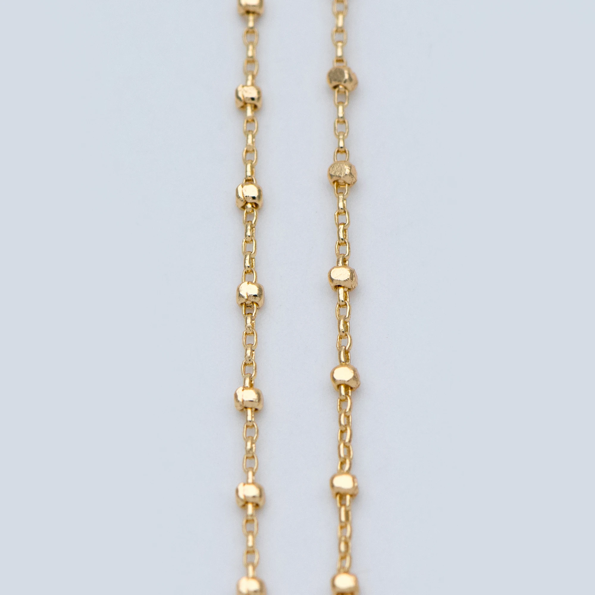 

Gold plated Brass Beaded Chains, 0.9mm Dainty Cable Chain with 1.4mm Cube Beads (#LK-281)/ 1 Meter=3.3 ft