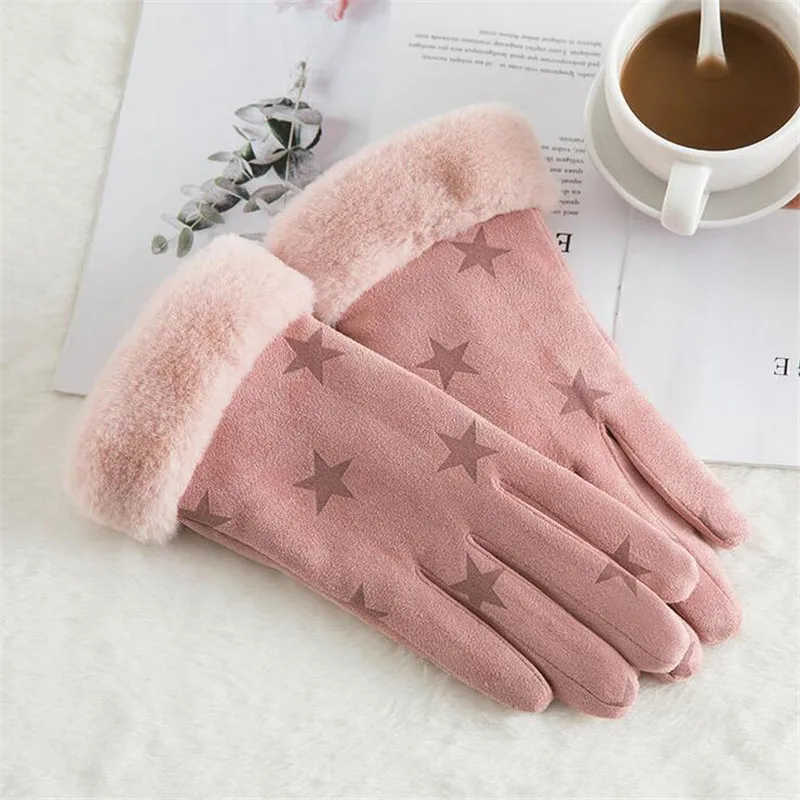 N-912 pink Женские Классические Теплые Перчатки Зимние Модные уличные спортивные перчатки без пальцев женские перчатки с сенсорным экраном женские утепленные замшевые тканевые перчатки - Цвет: N-912 pink