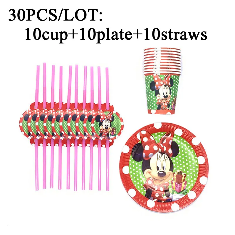 

Kids Birthday Party Supplies Minnie Mouse Theme Cups Plates Plastic Straws Party Sets Baby Shower Party Disposable Tableware Set