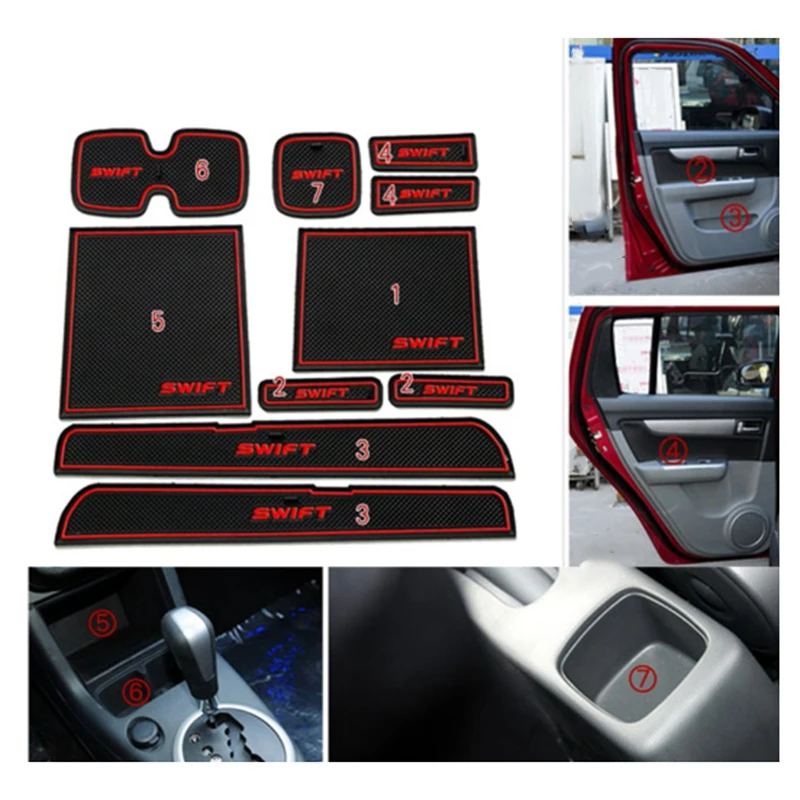 Car Mat for Suzuki Swift 2005 To 2014 Anti Slip Car Door Slot Rubber Latex Groove Mats Interior Cup Cushion Car-Styling car non slip mat,non slip mat