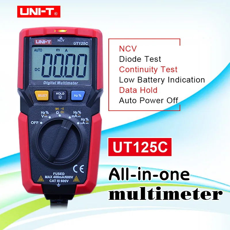 UT125C ручной карманный цифровой мультиметр AC/DC тестер напряжения multimetro uni-t Amp Ohm cap Hz NCV