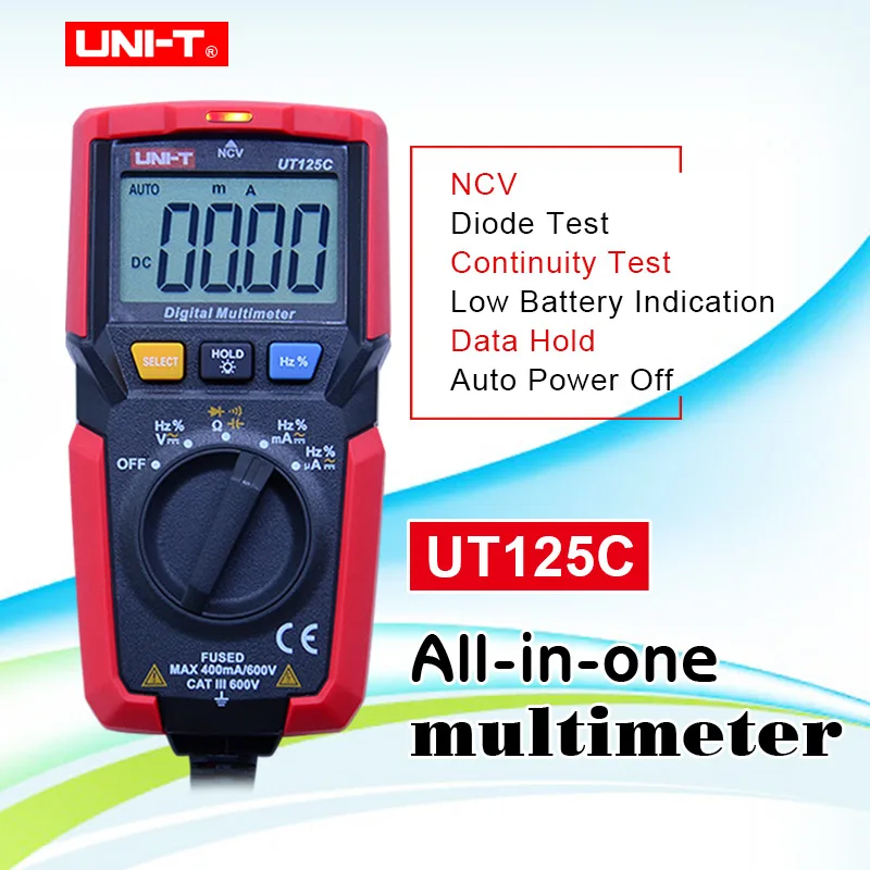 

UT125C handheld pocket digital multimeter AC/DC Voltage tester multimetro uni-t Amp Ohm Cap Hz NCV