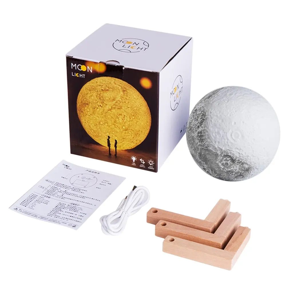 buy ICOCO USB Rechargeable 3D Moon Lamp With Base 13CM Bedroom Bookcase Night Light Vibration Sensing Home Decoration Birthday Gift