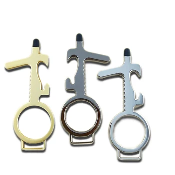 

Isolated non-contact EDC hole Bottle opener keychain Button handle isolates hand hygiene and protects equipment hygiene tools